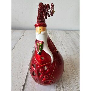 Pier 1 ceramic Santa Bell tea light‎ candle votive holder miniature Xmas decor